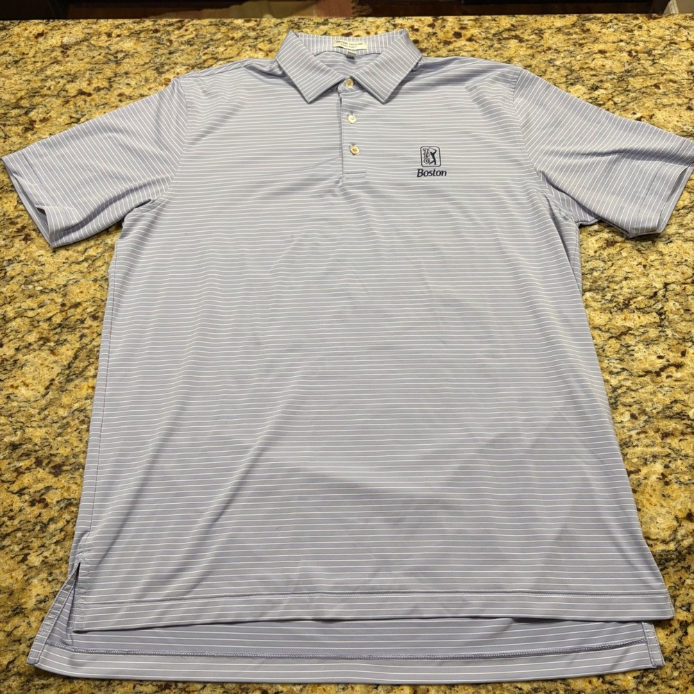 Peter Millar Summer Comfort TPC Boston Striped Golf Polo Shirt Blue Mens L ws